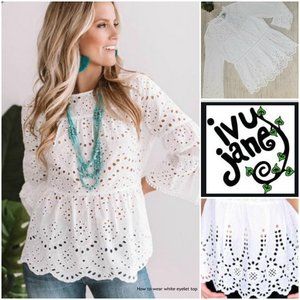 Ivy Jane White Eyelet Peplum Top Small